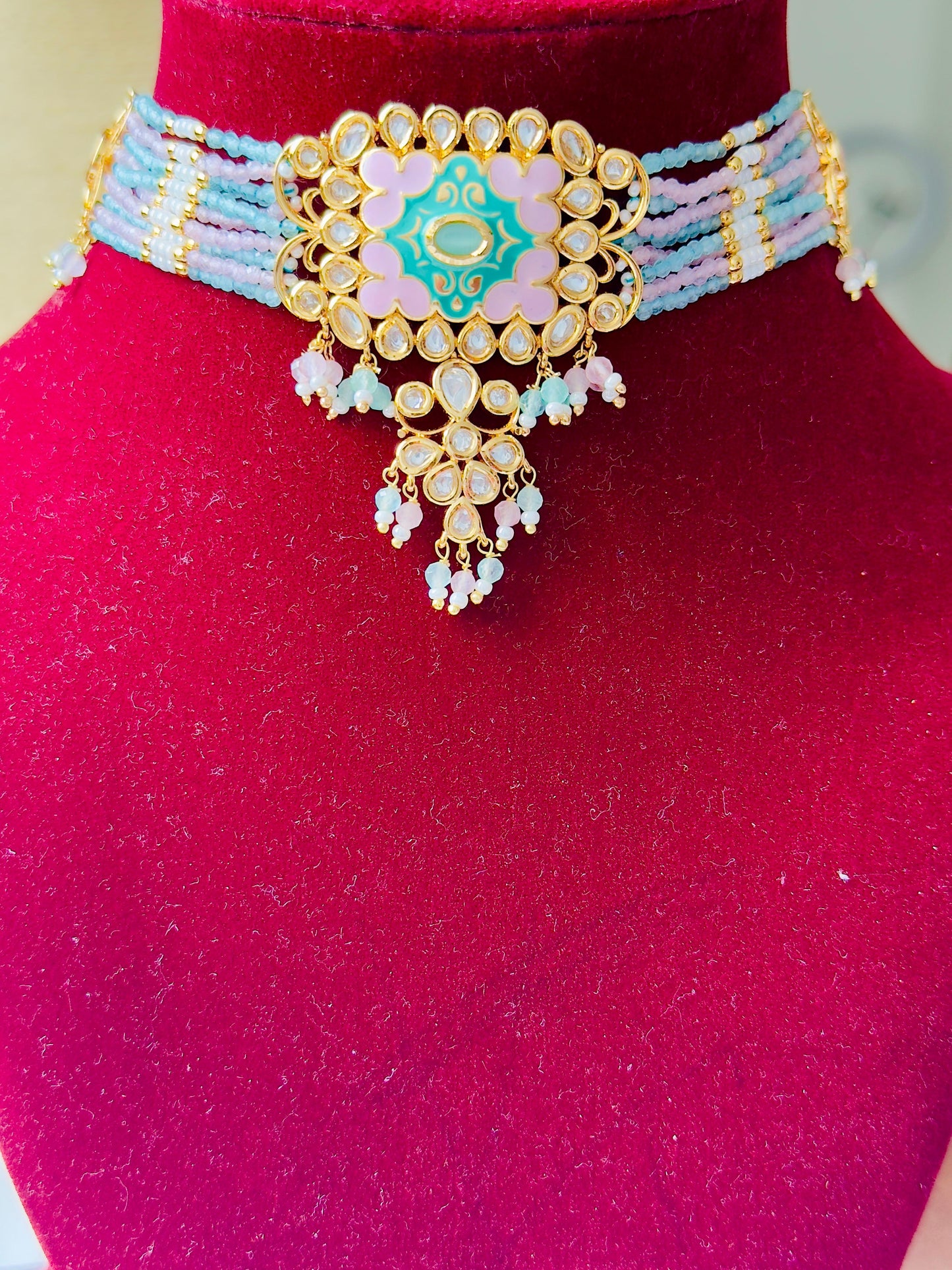 Rajasi Blossoms Kundan Meenakari CZ Choker Set