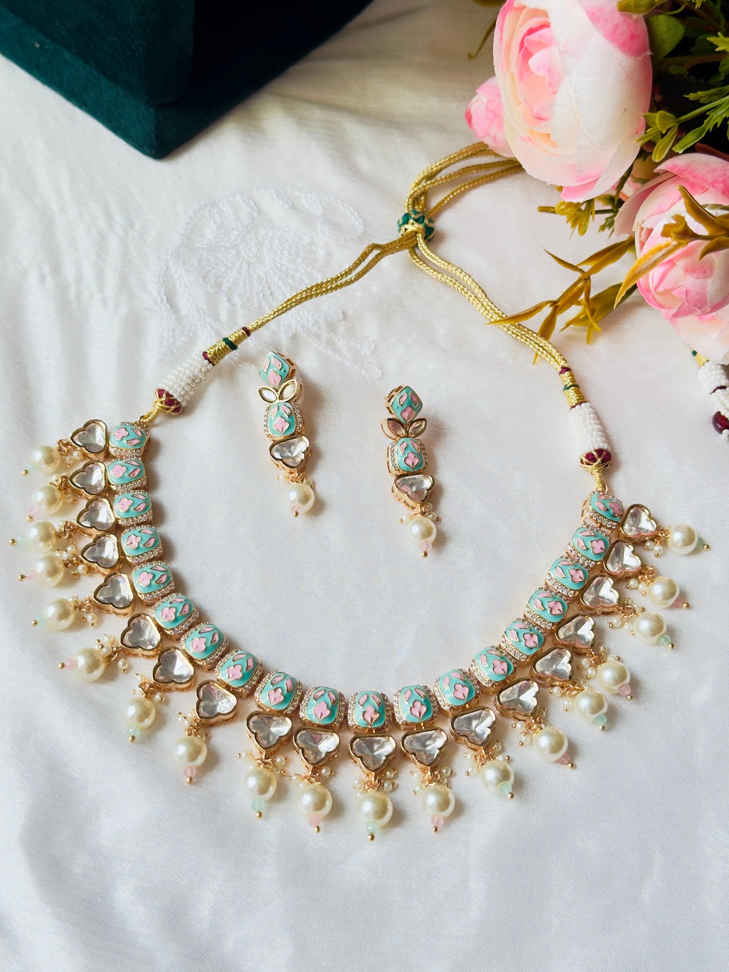 Ravya Pachi Kundan Meenakari CZ Necklace Set