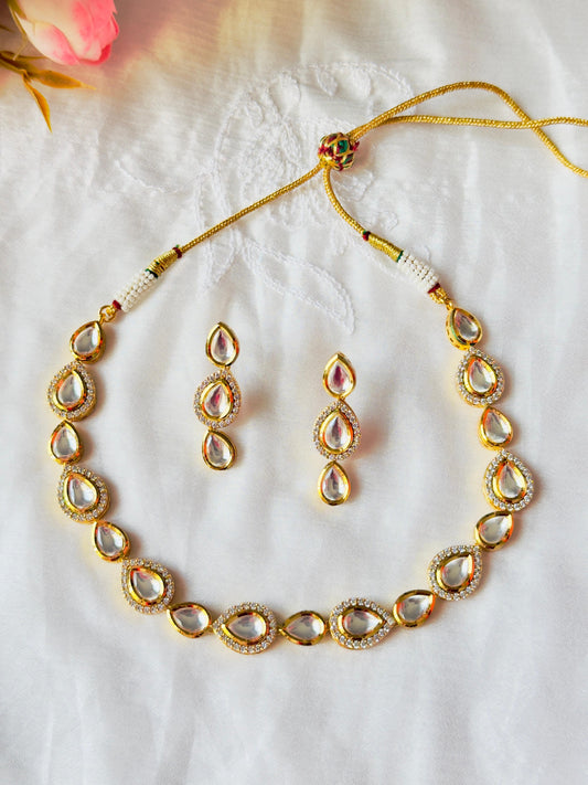 Richa Kundan Polki and CZ Teardrop Necklace Set