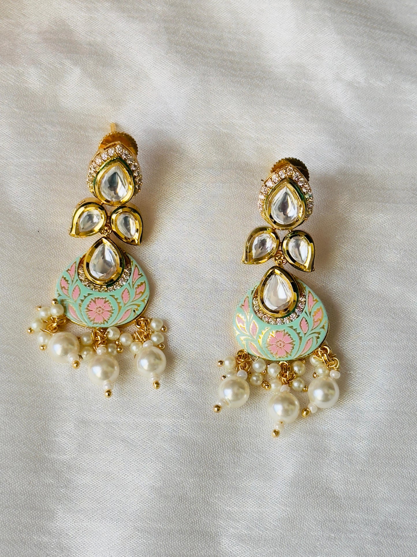 Aarna Pachi Kundan CZ Meenakari Necklace Set