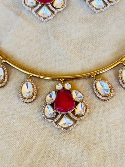 Raveena Ruby Moissanite Choker Necklace Set