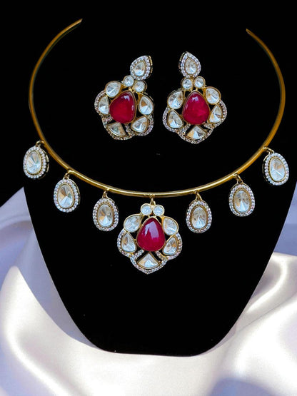 Raveena Ruby Moissanite Choker Necklace Set