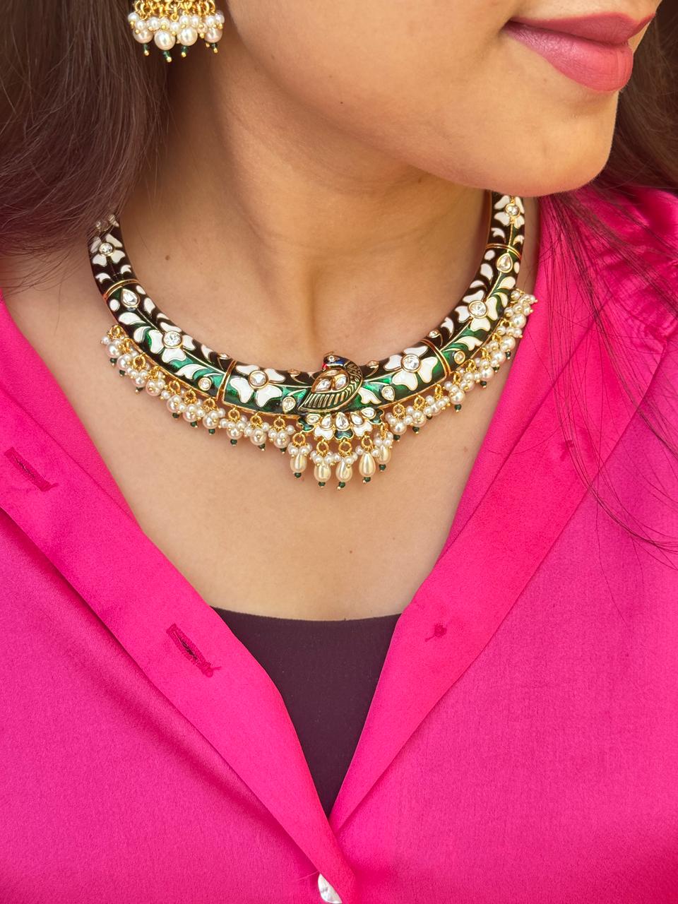 Iraanya Meenakari Polki Hasli Necklace Set