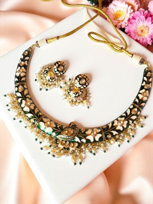Iraanya Meenakari Polki Hasli Necklace Set