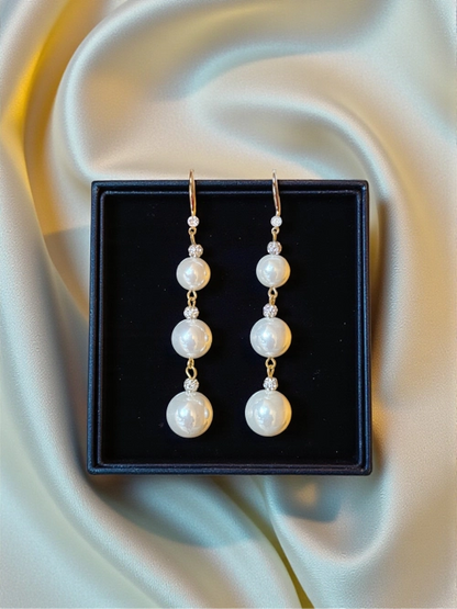 18K Gold Plated Triple Pearl Drop Earrings