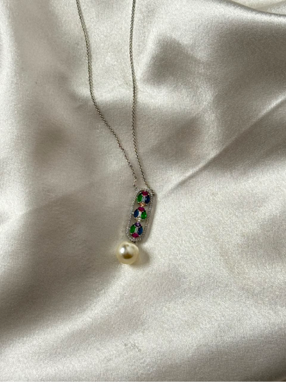 Rainbow Bloom CZ Pearl Pendant Set