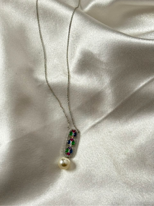 Rainbow Bloom CZ Pearl Pendant Set