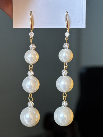 18K Gold Plated Triple Pearl Drop Earrings