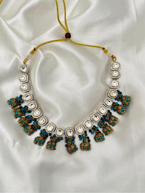Turquoise Elephant Kundan Statement Necklace Set