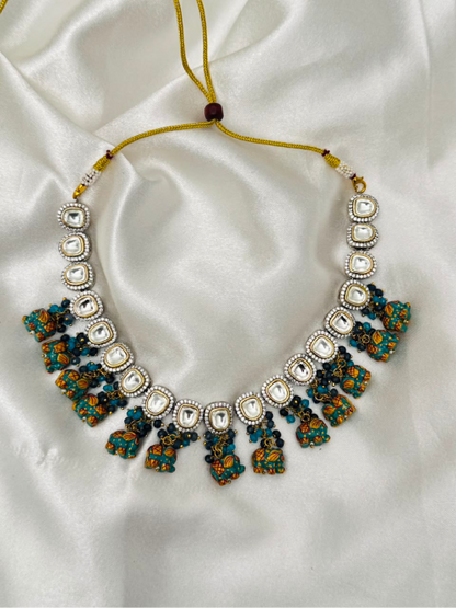 Turquoise Elephant Kundan Statement Necklace Set