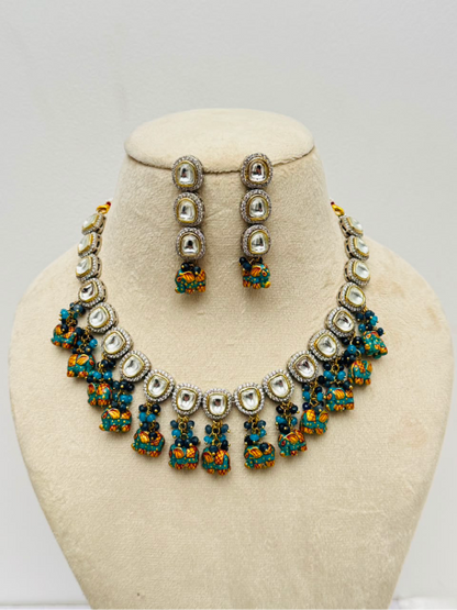 Turquoise Elephant Kundan Statement Necklace Set