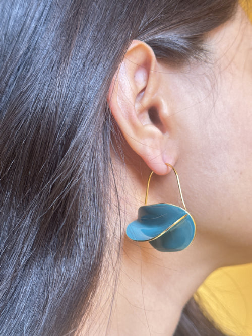 Aqua Luna Turquoise Enamel Gold Hoop Earrings