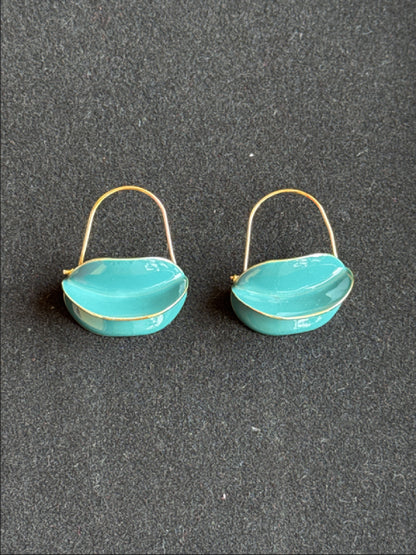 Aqua Luna Turquoise Enamel Gold Hoop Earrings