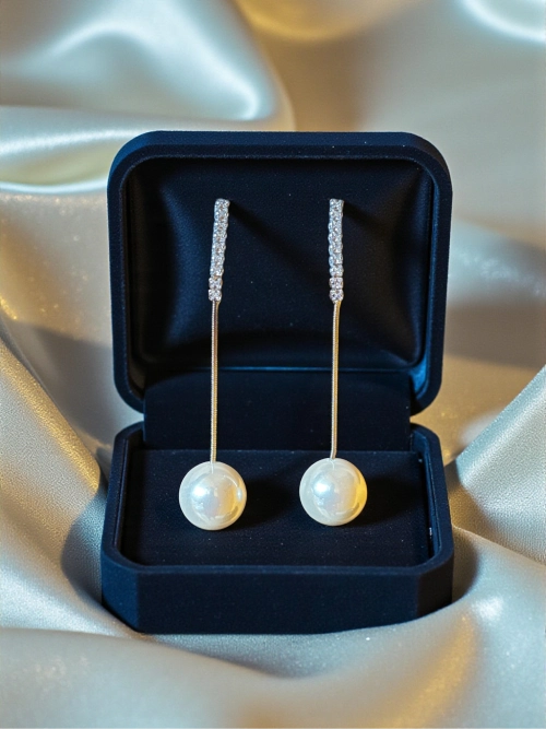 18K Gold Plated CZ Stone Pearl Drop Earrings