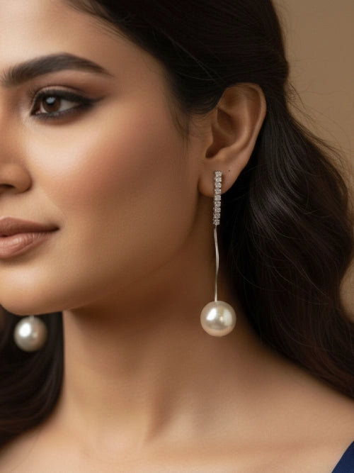 18K Gold Plated CZ Stone Pearl Drop Earrings