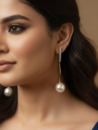 18K Gold Plated CZ Stone Pearl Drop Earrings