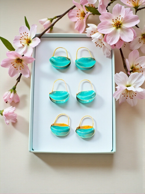 Aqua Luna Turquoise Enamel Gold Hoop Earrings