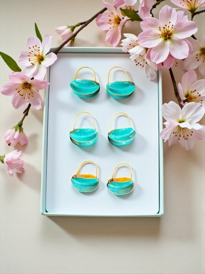 Aqua Luna Turquoise Enamel Gold Hoop Earrings