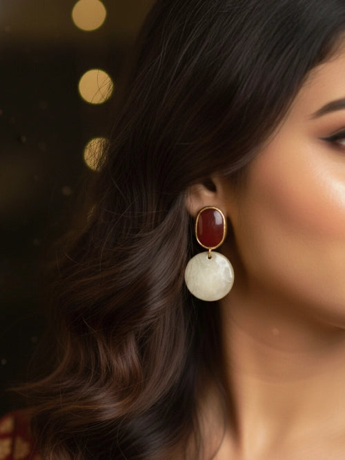 Ruby Pearl Harmony 18K Gold Plated Mother of Pearl Drop Earrings