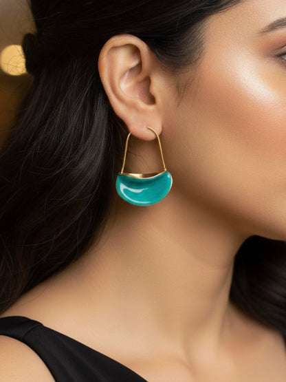 Aqua Luna Turquoise Enamel Gold Hoop Earrings