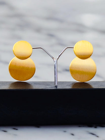 Gold Plated Round Disc Drop Earring