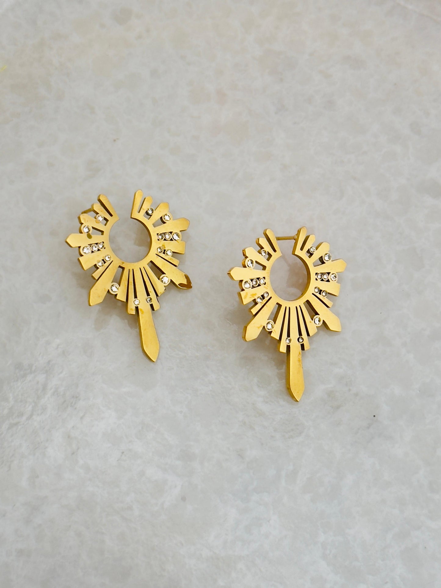 Gold Plated Sunburst Hoop Earrings