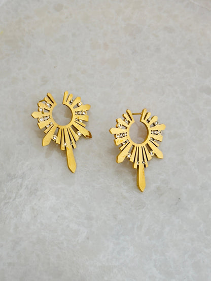 Gold Plated Sunburst Hoop Earrings