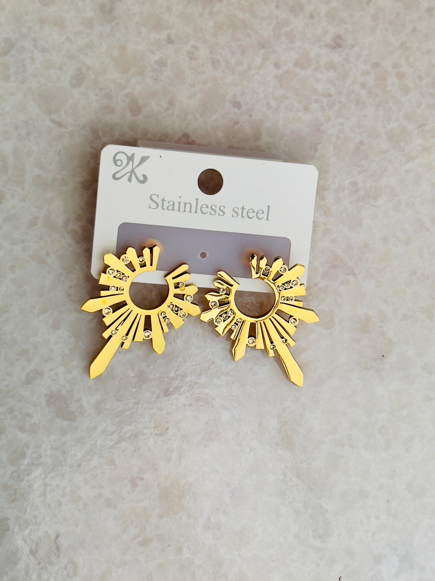 Gold Plated Sunburst Hoop Earrings