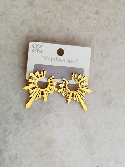 Gold Plated Sunburst Hoop Earrings