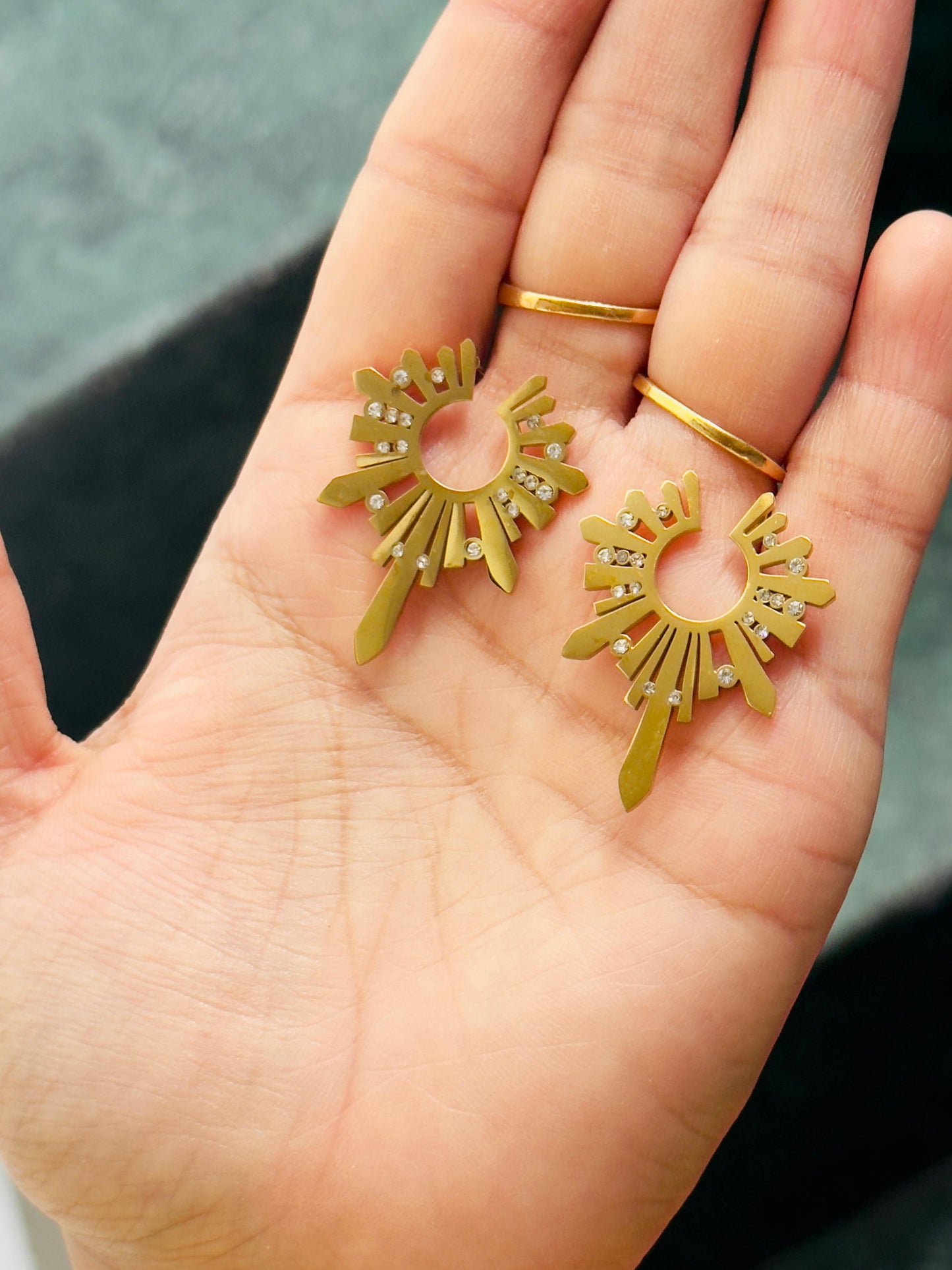 Gold Plated Sunburst Hoop Earrings