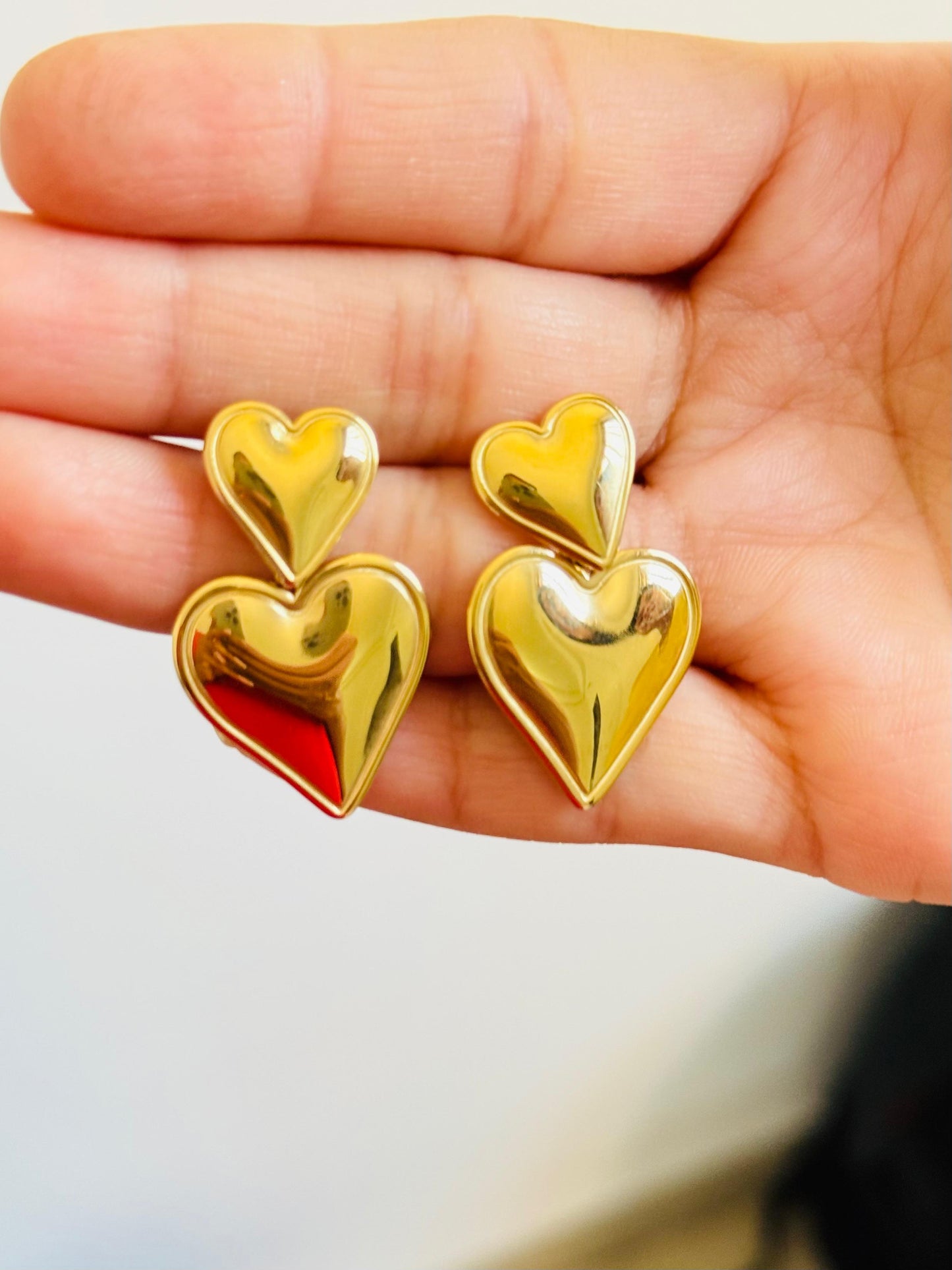 Gold Plated Double Heart Drop Earrings