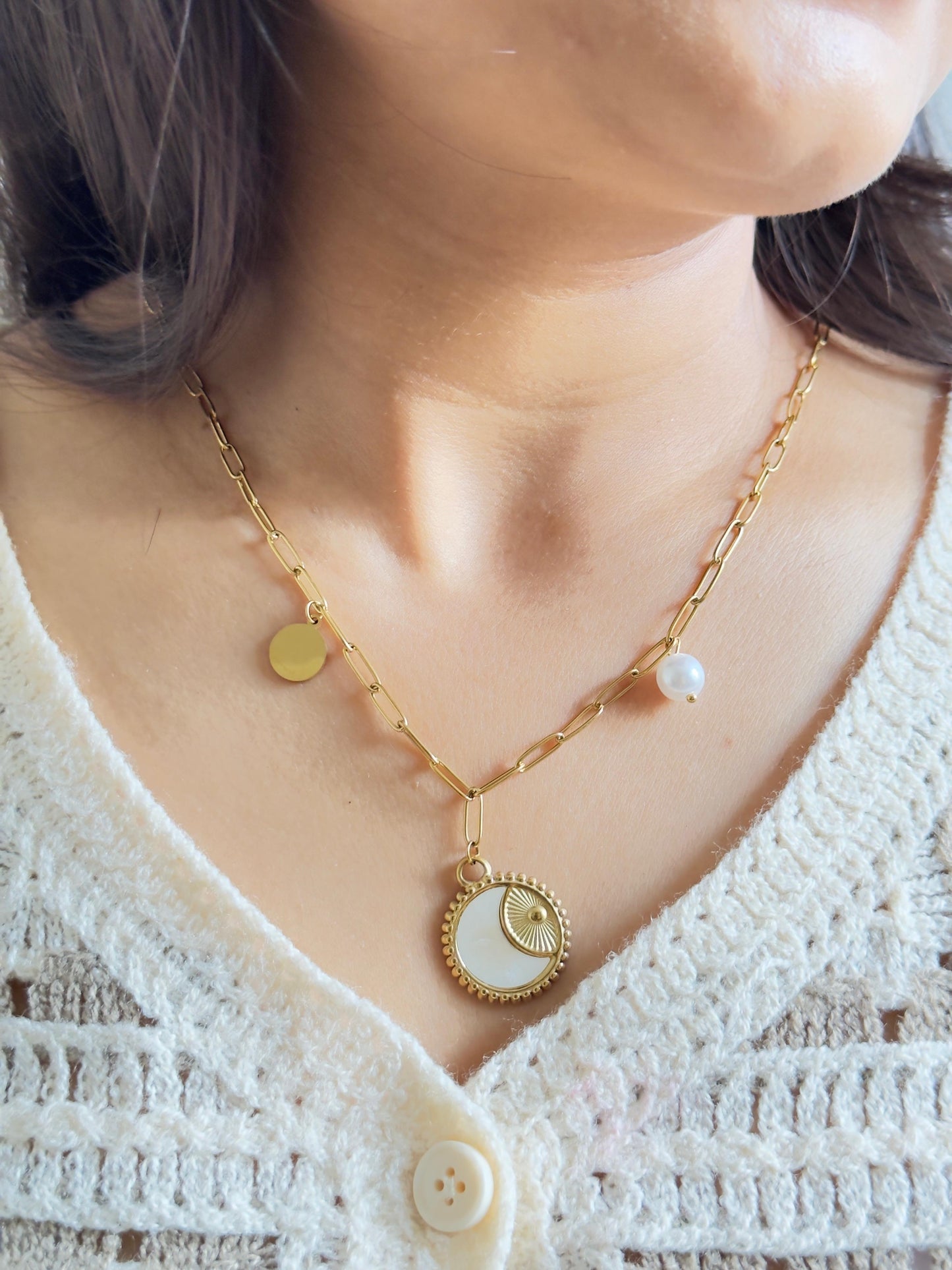 18K Gold-Plated Moon and Sun Pendant Necklace