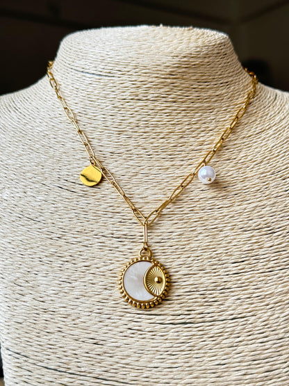 18K Gold-Plated Moon and Sun Pendant Necklace