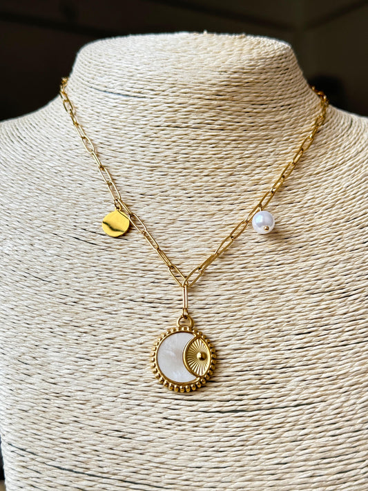 18K Gold-Plated Moon and Sun Pendant Necklace