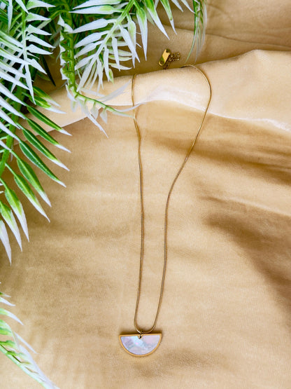 Gold-plated Half Moon MOP Pendant Necklace