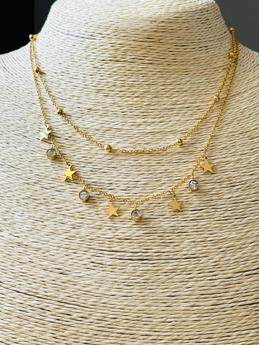 18K Gold-Plated Star Design Double Layer Necklace