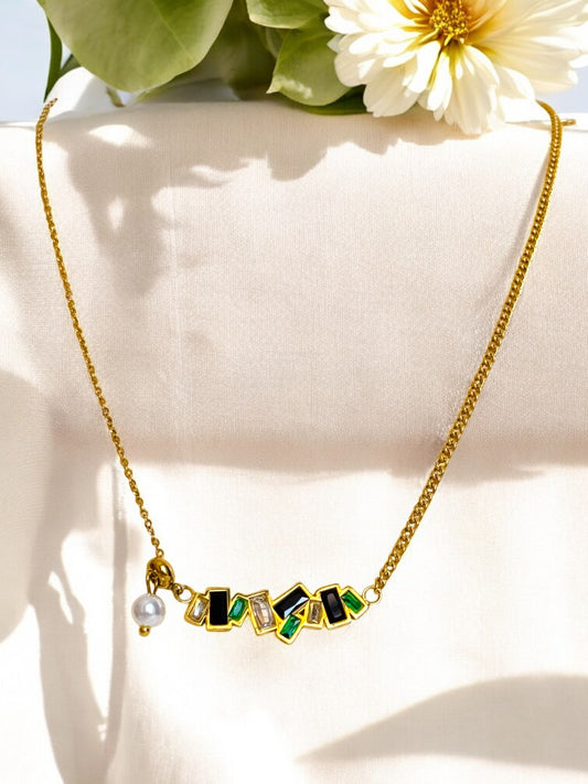 Multiple Rectangular Birthstone Necklace