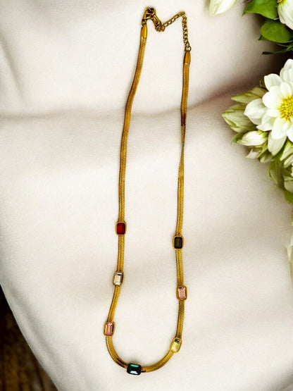 Multicolor Square Stone Chain Necklace