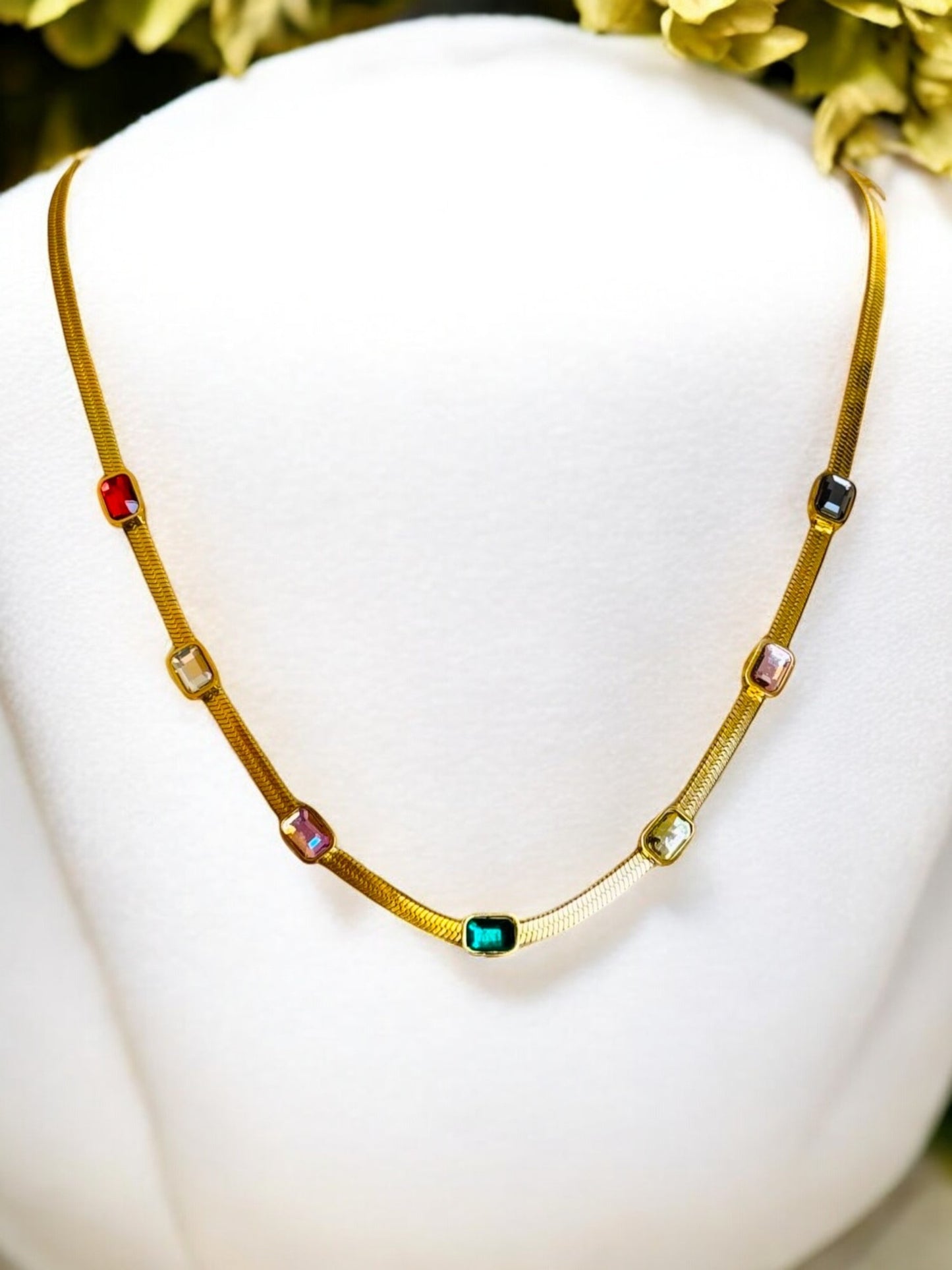 Multicolor Square Stone Chain Necklace