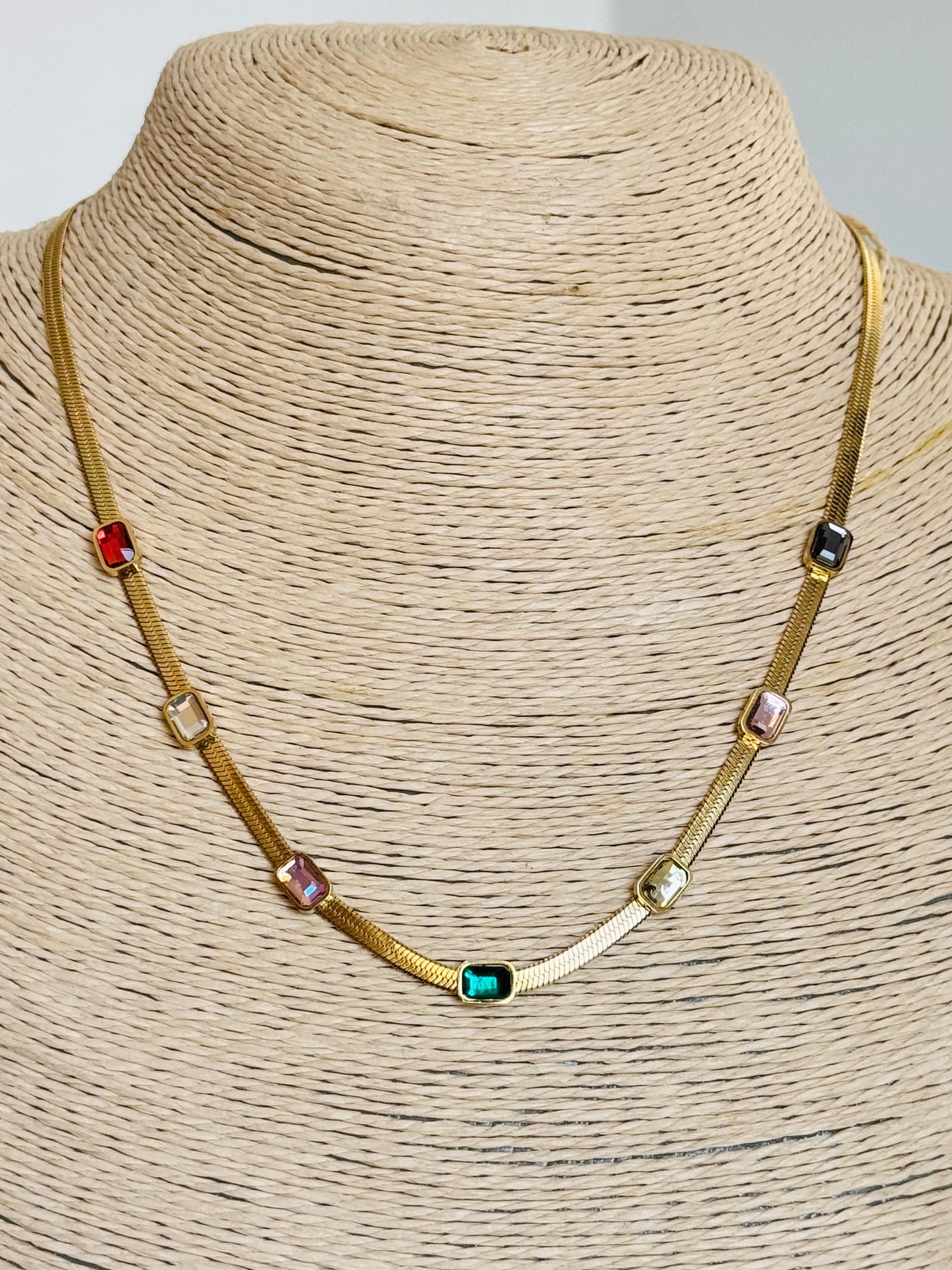 Multicolor Square Stone Chain Necklace
