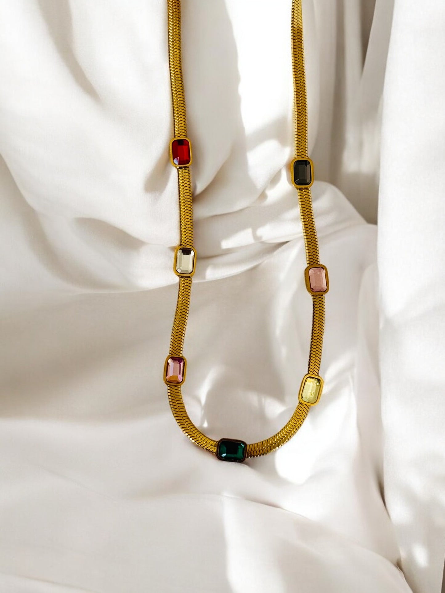 Multicolor Square Stone Chain Necklace