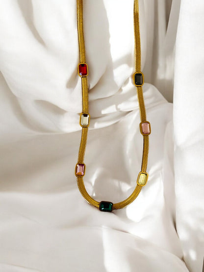 Multicolor Square Stone Chain Necklace