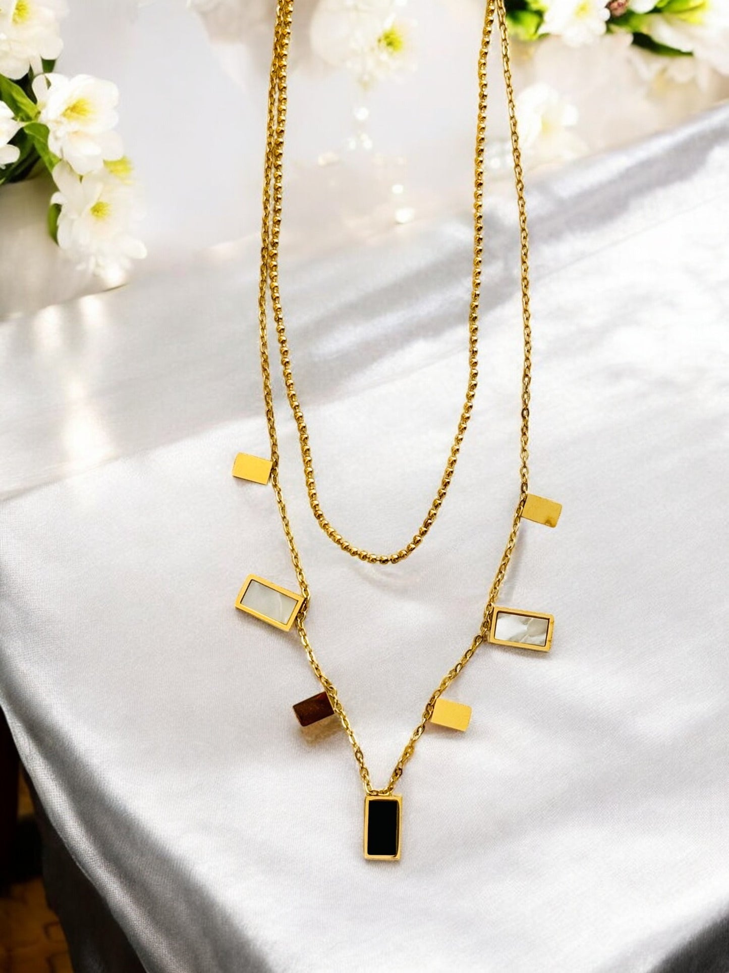 Square Shaped Double Layered Necklace