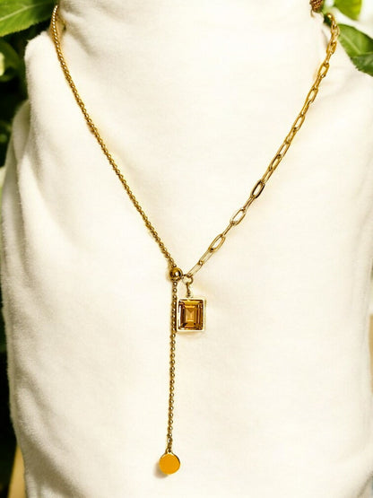 Gold Plated Rectangular Stone Drop Pendant
