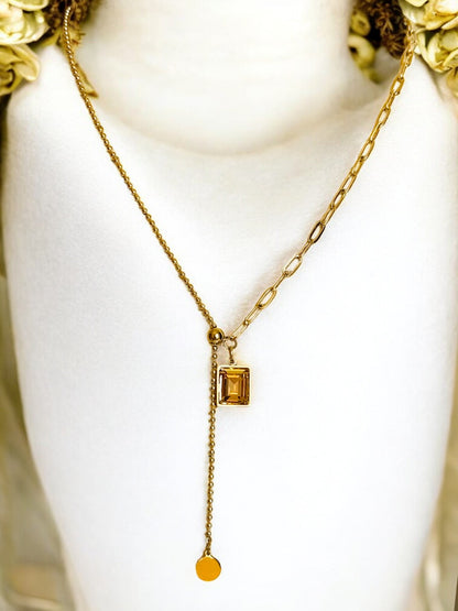 Gold Plated Rectangular Stone Drop Pendant