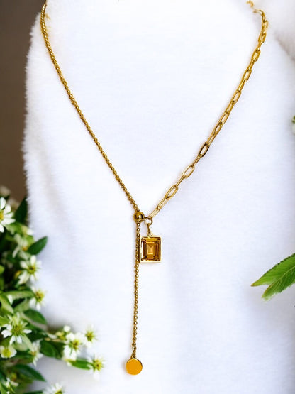 Gold Plated Rectangular Stone Drop Pendant