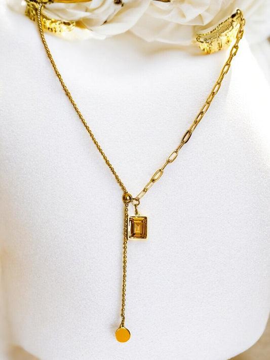 Gold Plated Rectangular Stone Drop Pendant