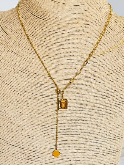 Gold Plated Rectangular Stone Drop Pendant