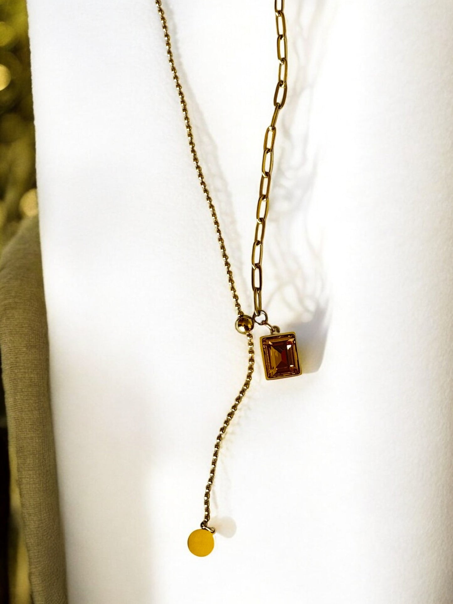 Gold Plated Rectangular Stone Drop Pendant