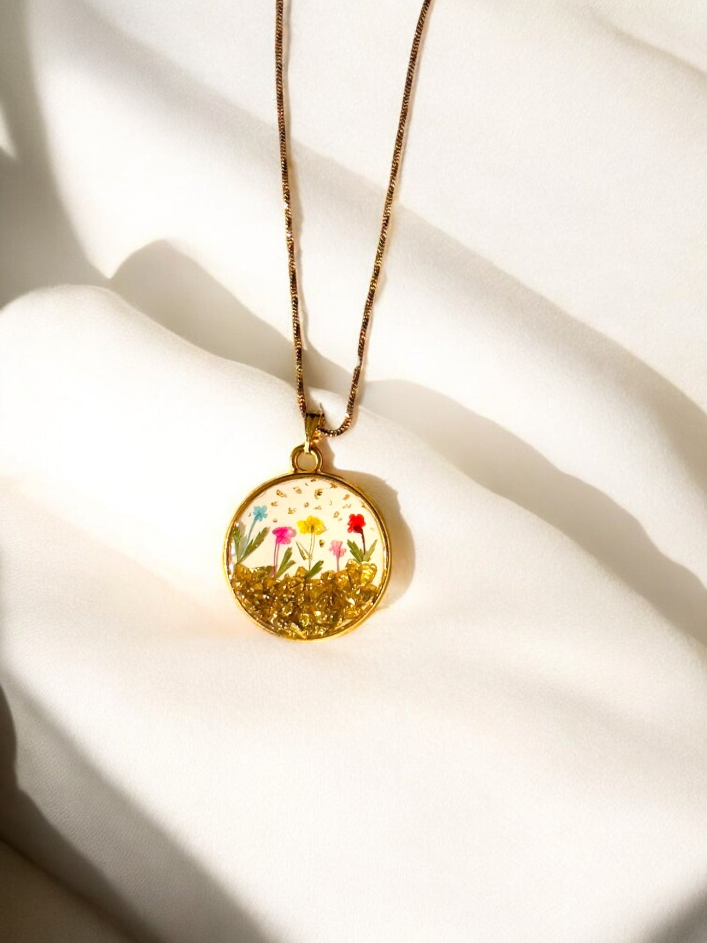 Multicolor Floral Resin Pendant Necklace